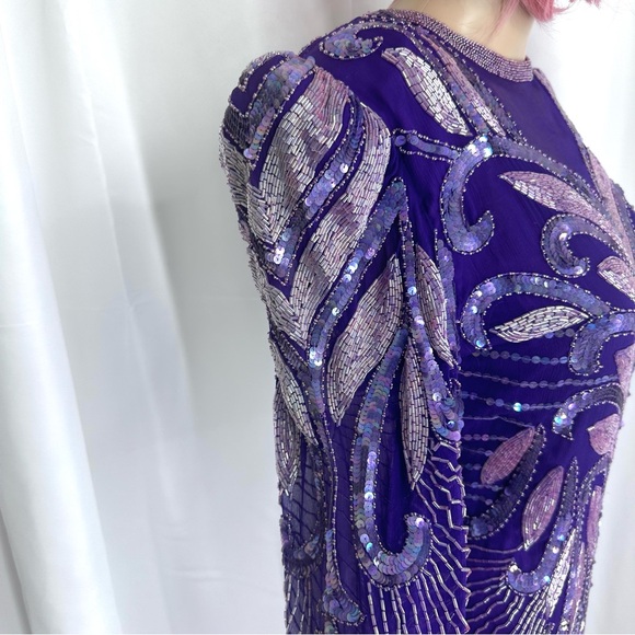 Scala Purple Intricately Beaded Sequined Silk Dress Size Small - Picture 7 of 10